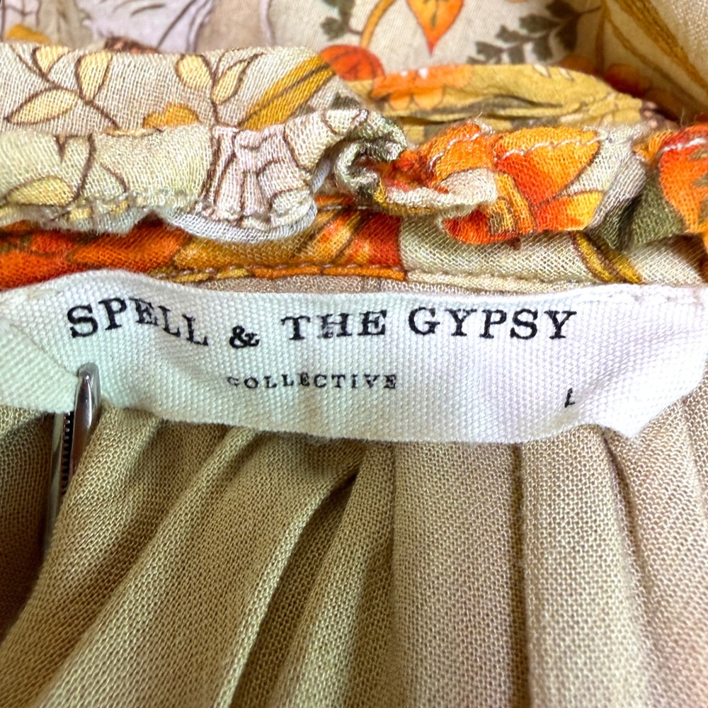 Spell & The Gypsy Collective Sand Seashell Gown Mermaid Tiered Maxi Dress L Boho - Picture 10 of 14